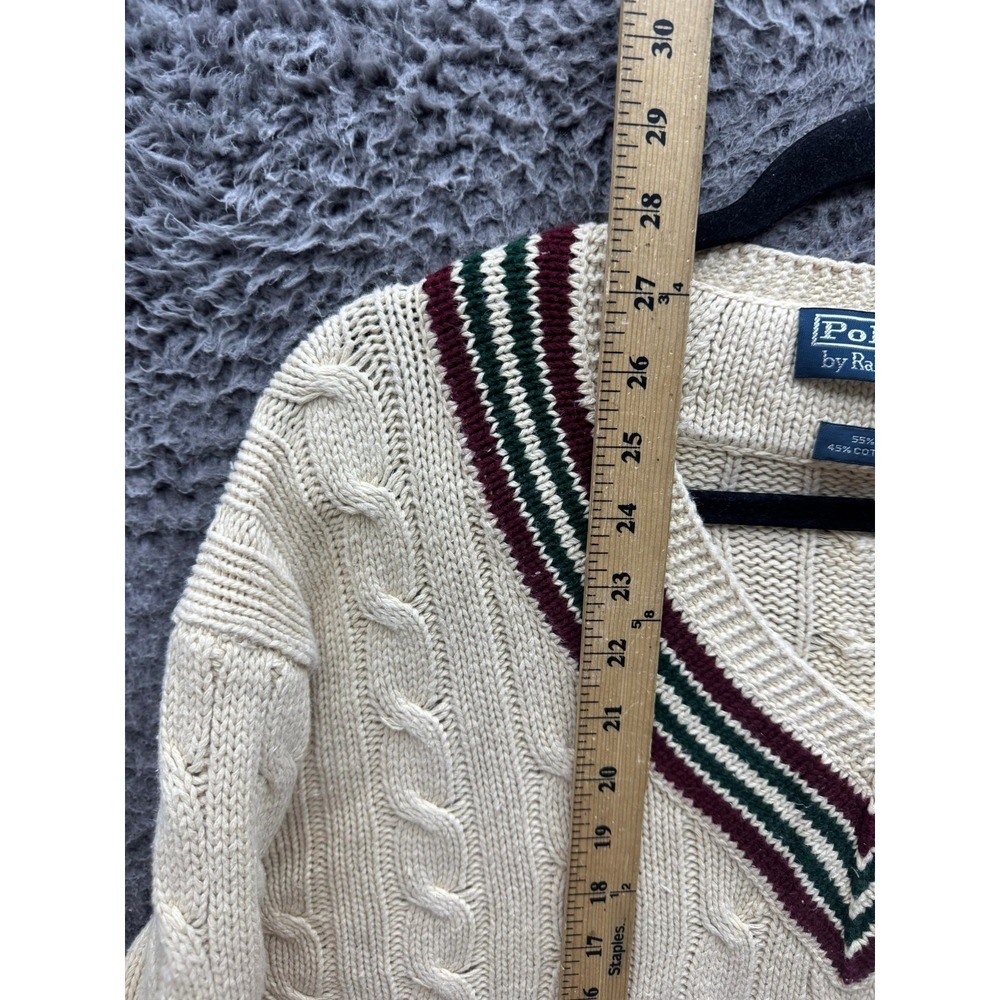 Vintage Polo Ralph Lauren Linen Blend Cable Knit Cricket V-Neck Sweater Mens XXL - Picture 9 of 11